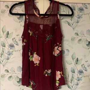 No Boundaries Burgundy Floral Tank Top